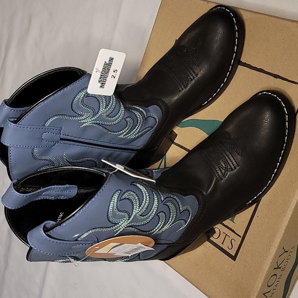 Smoky Boys Black/Blue Monterey Western Boots - Picture 6 of 7